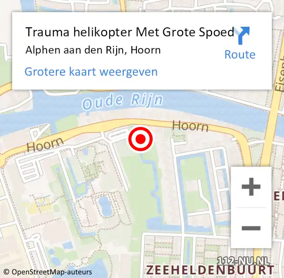 Locatie op kaart van de 112 melding: Trauma helikopter Met Grote Spoed Naar Alphen aan den Rijn, Hoorn op 27 juli 2021 17:52