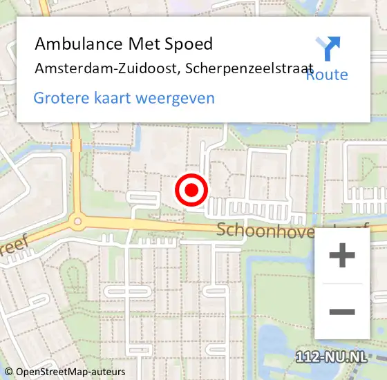 Locatie op kaart van de 112 melding: Ambulance Met Spoed Naar Amsterdam-Zuidoost, Scherpenzeelstraat op 27 juli 2021 18:49