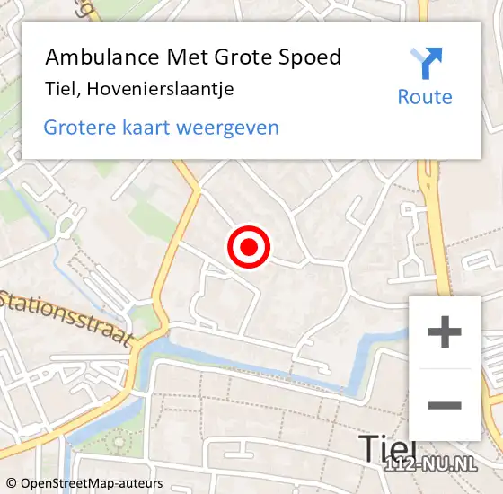 Locatie op kaart van de 112 melding: Ambulance Met Grote Spoed Naar Tiel, Hovenierslaantje op 27 juli 2021 19:16