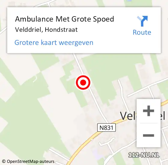 Locatie op kaart van de 112 melding: Ambulance Met Grote Spoed Naar Velddriel, Hondstraat op 27 juli 2021 19:26