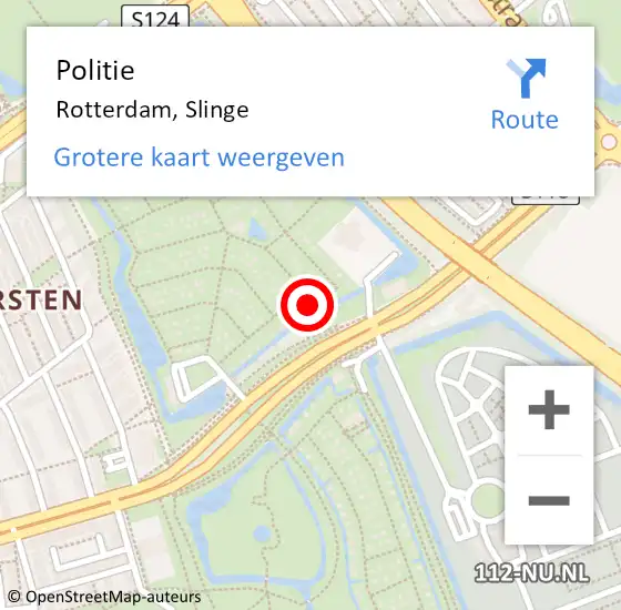 Locatie op kaart van de 112 melding: Politie Rotterdam, Slinge op 27 juli 2021 19:26