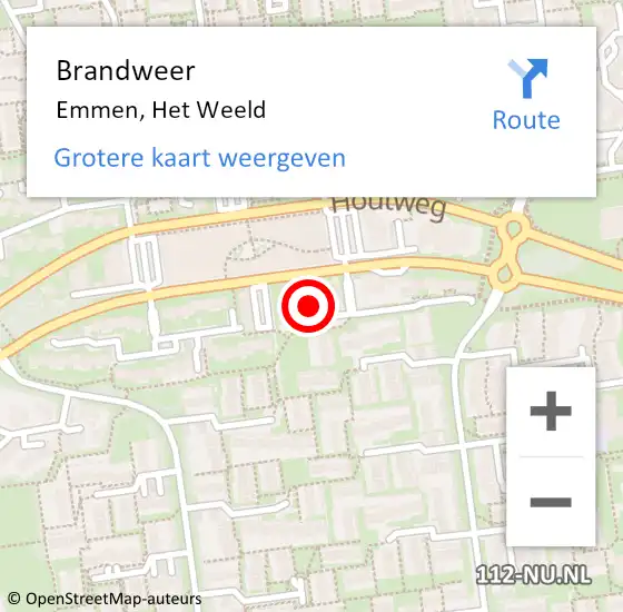 Locatie op kaart van de 112 melding: Brandweer Emmen, Het Weeld op 27 juli 2021 19:31