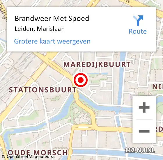 Locatie op kaart van de 112 melding: Brandweer Met Spoed Naar Leiden, Marislaan op 27 juli 2021 19:45