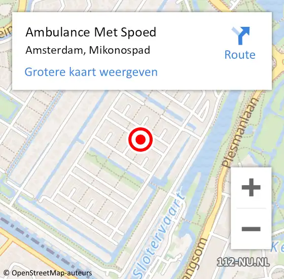 Locatie op kaart van de 112 melding: Ambulance Met Spoed Naar Amsterdam, Mikonospad op 27 juli 2021 20:02