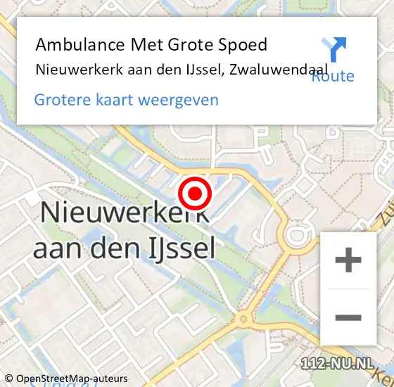 Locatie op kaart van de 112 melding: Ambulance Met Grote Spoed Naar Nieuwerkerk aan den IJssel, Zwaluwendaal op 27 juli 2021 20:18