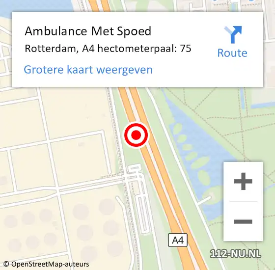 Locatie op kaart van de 112 melding: Ambulance Met Spoed Naar Rotterdam, A4 hectometerpaal: 75 op 27 juli 2021 20:23