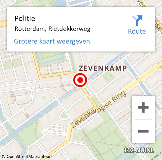 Locatie op kaart van de 112 melding: Politie Rotterdam, Rietdekkerweg op 27 juli 2021 20:30