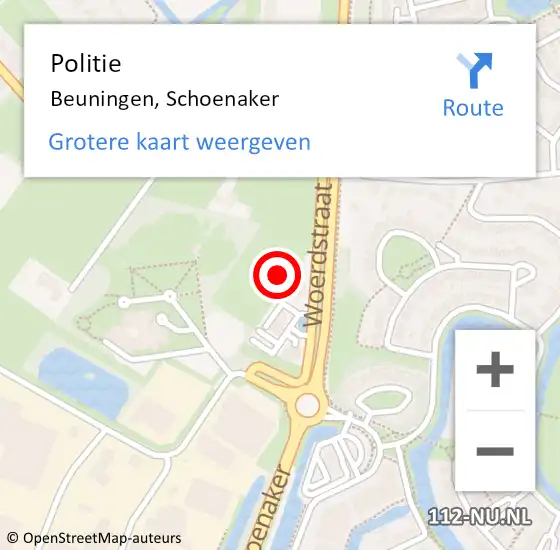 Locatie op kaart van de 112 melding: Politie Beuningen, Schoenaker op 27 juli 2021 20:49