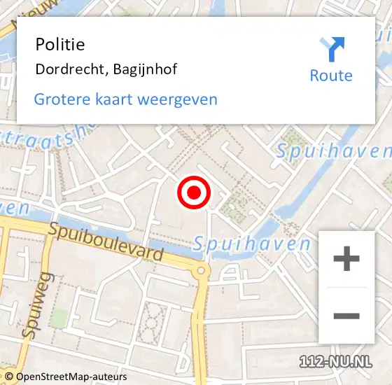 Locatie op kaart van de 112 melding: Politie Dordrecht, Bagijnhof op 27 juli 2021 20:57