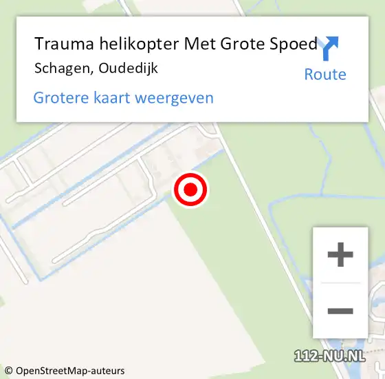 Locatie op kaart van de 112 melding: Trauma helikopter Met Grote Spoed Naar Schagen, Oudedijk op 27 juli 2021 21:17