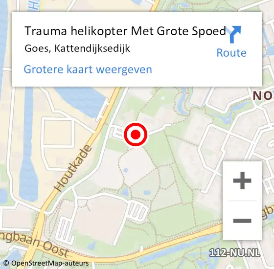 Locatie op kaart van de 112 melding: Trauma helikopter Met Grote Spoed Naar Goes, Kattendijksedijk op 27 juli 2021 21:39
