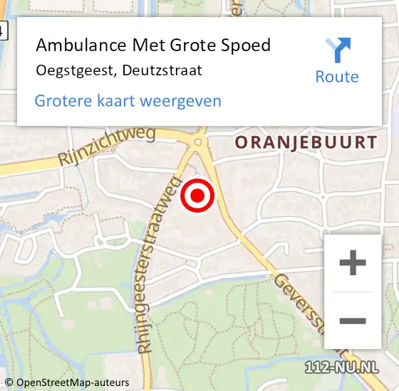 Locatie op kaart van de 112 melding: Ambulance Met Grote Spoed Naar Oegstgeest, Deutzstraat op 27 juli 2021 21:56