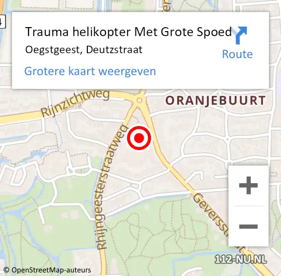Locatie op kaart van de 112 melding: Trauma helikopter Met Grote Spoed Naar Oegstgeest, Deutzstraat op 27 juli 2021 21:58