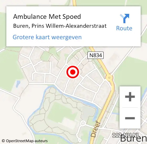 Locatie op kaart van de 112 melding: Ambulance Met Spoed Naar Buren, Prins Willem-Alexanderstraat op 27 juli 2021 22:03