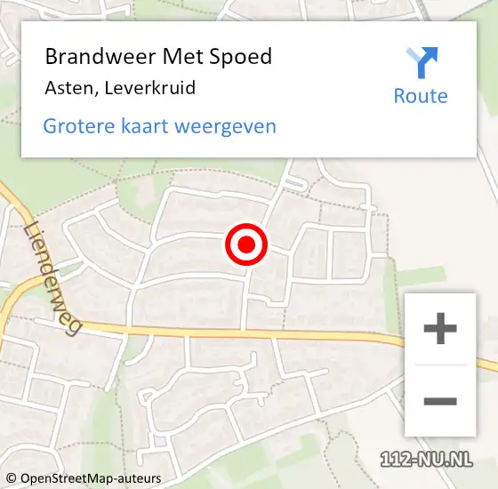 Locatie op kaart van de 112 melding: Brandweer Met Spoed Naar Asten, Leverkruid op 27 juli 2021 22:40