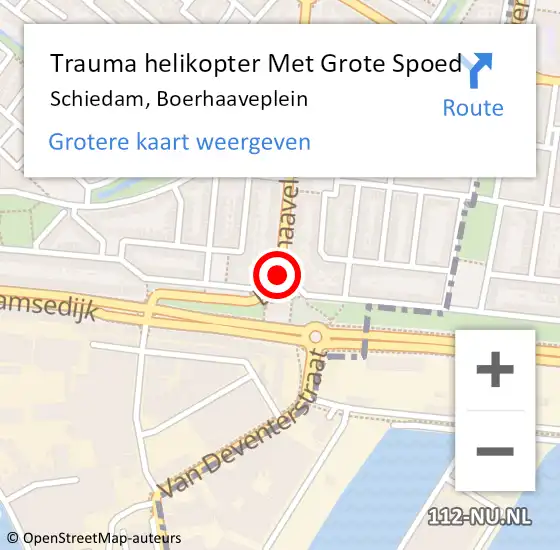 Locatie op kaart van de 112 melding: Trauma helikopter Met Grote Spoed Naar Schiedam, Boerhaaveplein op 27 juli 2021 22:55