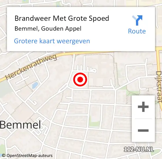 Locatie op kaart van de 112 melding: Brandweer Met Grote Spoed Naar Bemmel, Gouden Appel op 27 juli 2021 23:13