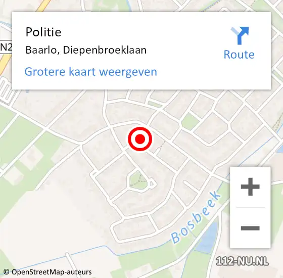Locatie op kaart van de 112 melding: Politie Baarlo, Diepenbroeklaan op 27 juli 2021 23:36