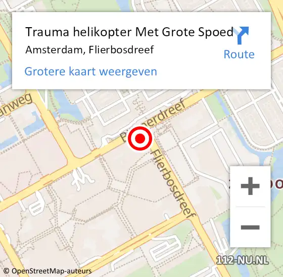 Locatie op kaart van de 112 melding: Trauma helikopter Met Grote Spoed Naar Amsterdam-Zuidoost, Flierbosdreef op 28 juli 2021 00:00