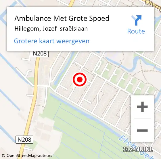 Locatie op kaart van de 112 melding: Ambulance Met Grote Spoed Naar Hillegom, Jozef Israëlslaan op 28 juli 2021 00:31