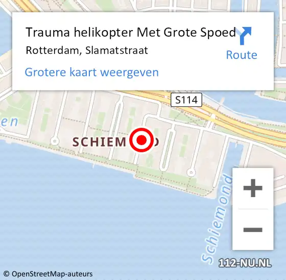 Locatie op kaart van de 112 melding: Trauma helikopter Met Grote Spoed Naar Rotterdam, Slamatstraat op 28 juli 2021 00:52