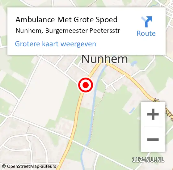 Locatie op kaart van de 112 melding: Ambulance Met Grote Spoed Naar Nunhem, Burgemeester Peetersstr op 28 juli 2021 01:59