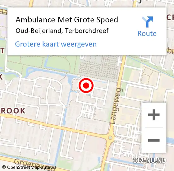Locatie op kaart van de 112 melding: Ambulance Met Grote Spoed Naar Oud-Beijerland, Terborchdreef op 28 juli 2021 05:07