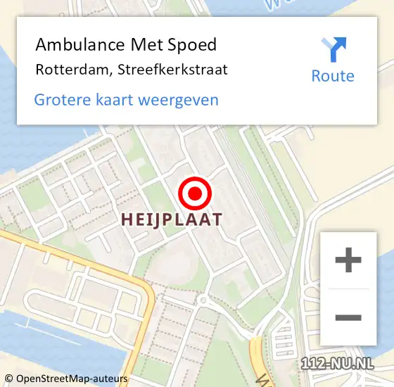 Locatie op kaart van de 112 melding: Ambulance Met Spoed Naar Rotterdam, Streefkerkstraat op 28 juli 2021 05:50