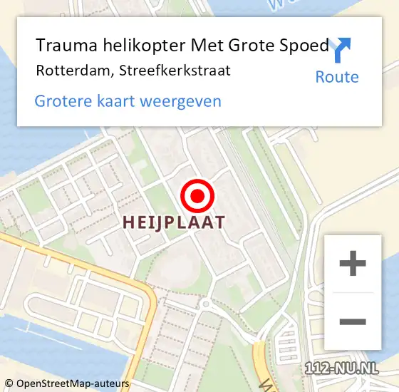 Locatie op kaart van de 112 melding: Trauma helikopter Met Grote Spoed Naar Rotterdam, Streefkerkstraat op 28 juli 2021 05:51