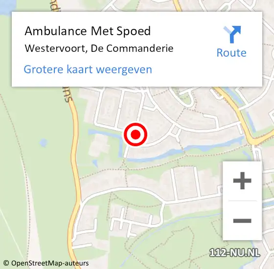 Locatie op kaart van de 112 melding: Ambulance Met Spoed Naar Westervoort, De Commanderie op 28 juli 2021 08:16