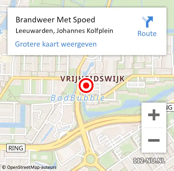 Locatie op kaart van de 112 melding: Brandweer Met Spoed Naar Leeuwarden, Johannes Kolfplein op 28 juli 2021 08:37