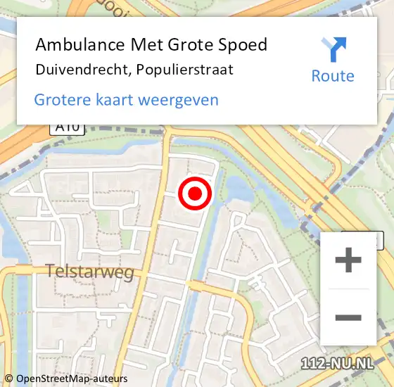 Locatie op kaart van de 112 melding: Ambulance Met Grote Spoed Naar Duivendrecht, Populierstraat op 28 juli 2021 08:40