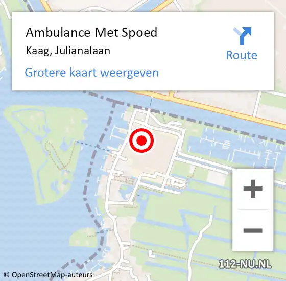 Locatie op kaart van de 112 melding: Ambulance Met Spoed Naar Kaag, Julianalaan op 28 juli 2021 09:27