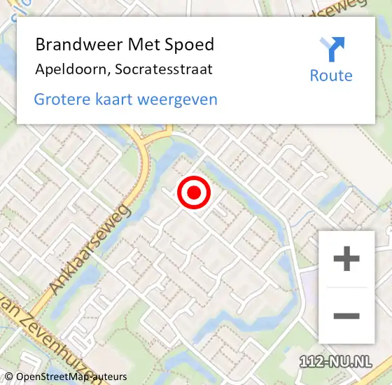 Locatie op kaart van de 112 melding: Brandweer Met Spoed Naar Apeldoorn, Socratesstraat op 28 juli 2021 09:38