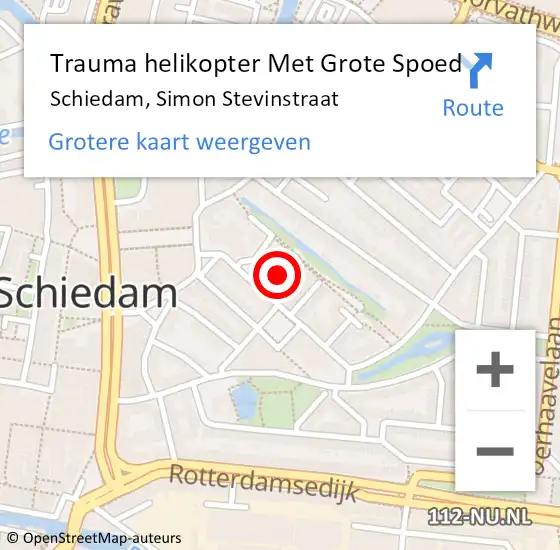 Locatie op kaart van de 112 melding: Trauma helikopter Met Grote Spoed Naar Schiedam, Simon Stevinstraat op 28 juli 2021 10:12