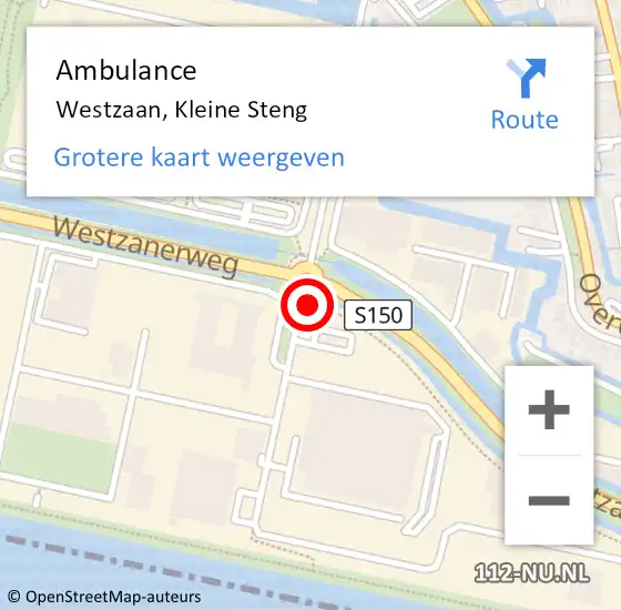 Locatie op kaart van de 112 melding: Ambulance Westzaan, Kleine Steng op 28 juli 2021 11:39