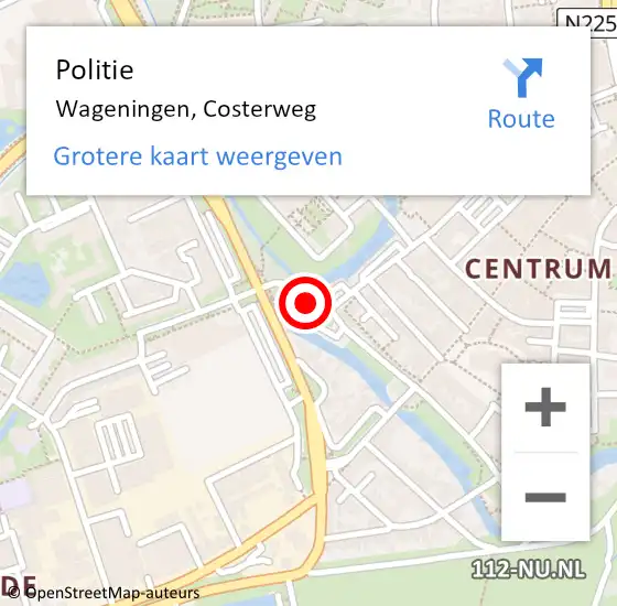 Locatie op kaart van de 112 melding: Politie Wageningen, Costerweg op 28 juli 2021 12:05