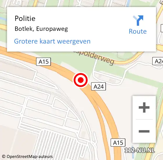 Locatie op kaart van de 112 melding: Politie Botlek, Europaweg op 28 juli 2021 12:11