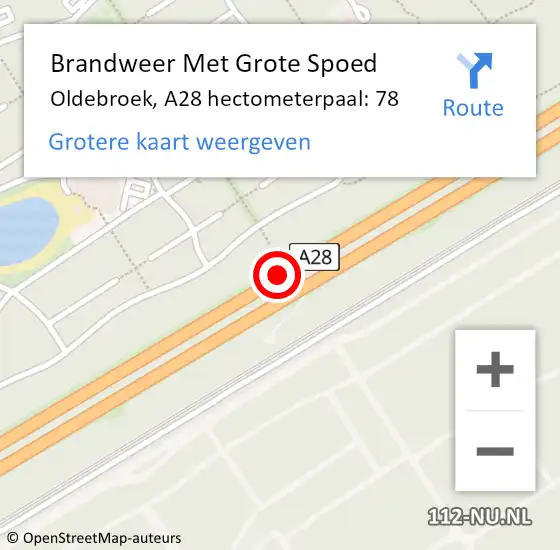 Locatie op kaart van de 112 melding: Brandweer Met Grote Spoed Naar Oldebroek, A28 hectometerpaal: 78 op 28 juli 2021 12:23