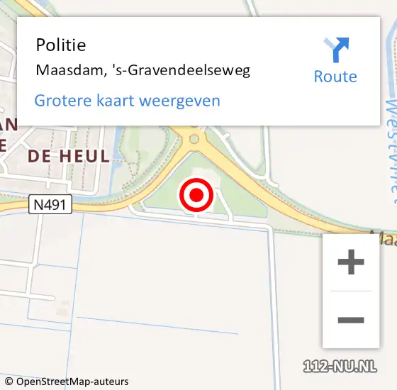 Locatie op kaart van de 112 melding: Politie Maasdam, 's-Gravendeelseweg op 28 juli 2021 12:38