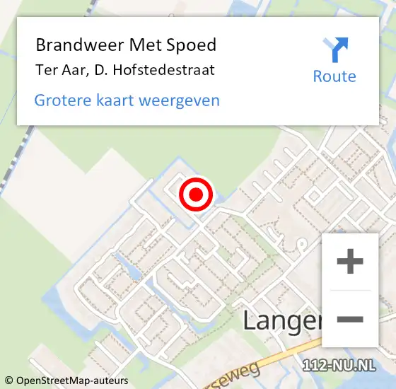 Locatie op kaart van de 112 melding: Brandweer Met Spoed Naar Ter Aar, D. Hofstedestraat op 28 juli 2021 12:49