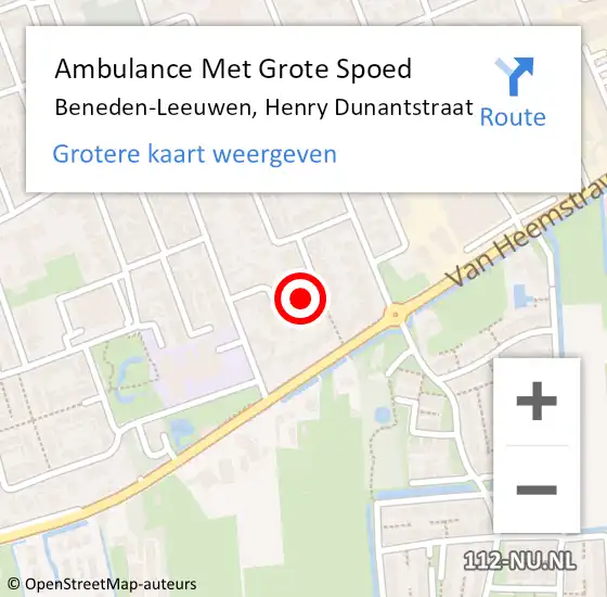 Locatie op kaart van de 112 melding: Ambulance Met Grote Spoed Naar Beneden-Leeuwen, Henry Dunantstraat op 28 juli 2021 12:50