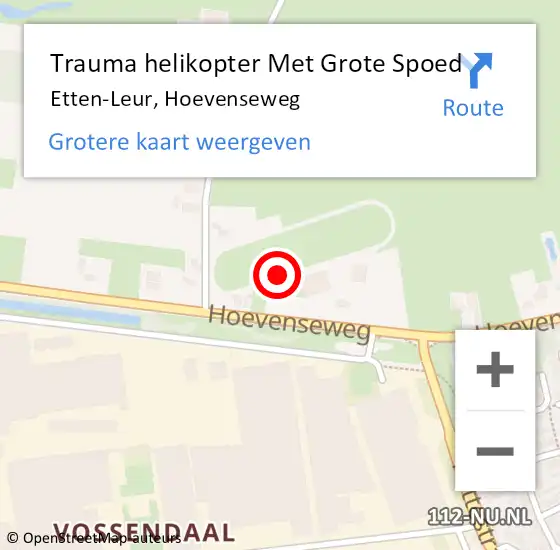 Locatie op kaart van de 112 melding: Trauma helikopter Met Grote Spoed Naar Etten-Leur, Hoevenseweg op 28 juli 2021 12:55