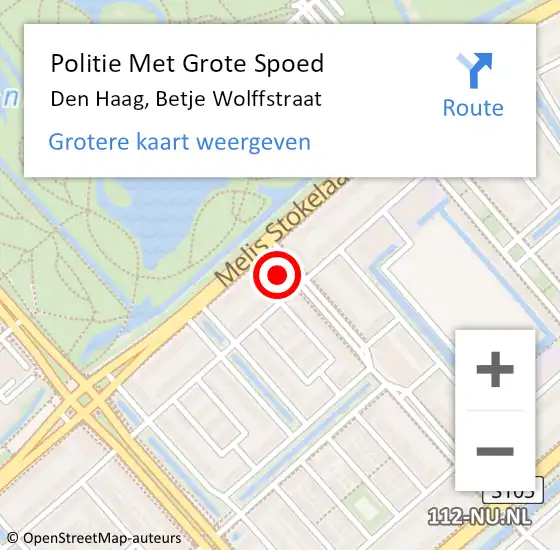 Locatie op kaart van de 112 melding: Politie Met Grote Spoed Naar Den Haag, Betje Wolffstraat op 28 juli 2021 13:03