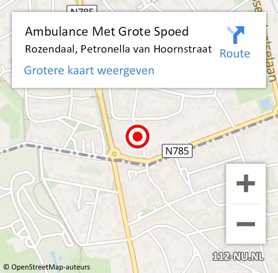 Locatie op kaart van de 112 melding: Ambulance Met Grote Spoed Naar Rozendaal, Petronella van Hoornstraat op 28 juli 2021 13:04