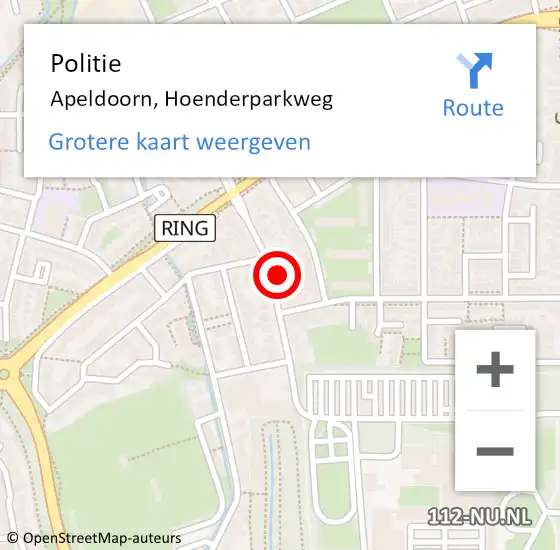 Locatie op kaart van de 112 melding: Politie Apeldoorn, Hoenderparkweg op 28 juli 2021 13:12