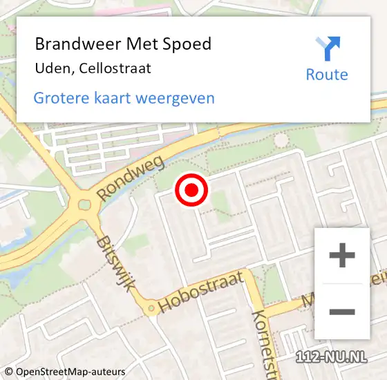 Locatie op kaart van de 112 melding: Brandweer Met Spoed Naar Uden, Cellostraat op 28 juli 2021 13:17