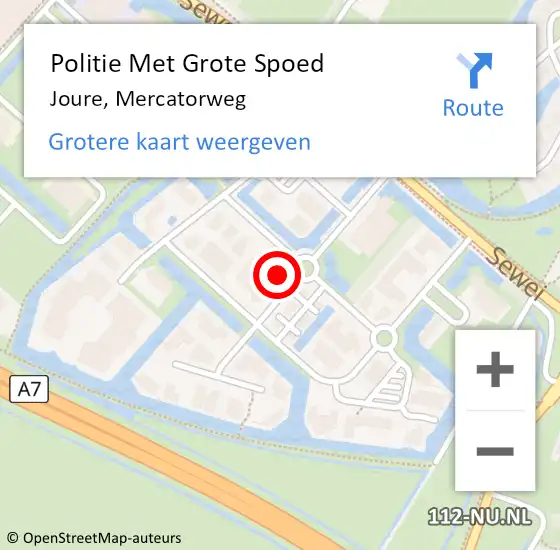 Locatie op kaart van de 112 melding: Politie Met Grote Spoed Naar Joure, Mercatorweg op 28 juli 2021 13:28