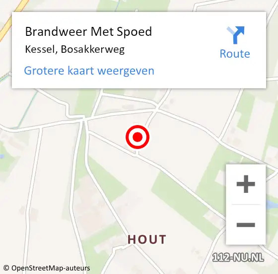 Locatie op kaart van de 112 melding: Brandweer Met Spoed Naar Kessel, Bosakkerweg op 28 juli 2021 13:43