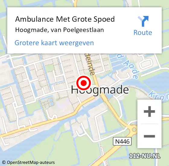 Locatie op kaart van de 112 melding: Ambulance Met Grote Spoed Naar Hoogmade, van Poelgeestlaan op 28 juli 2021 13:50